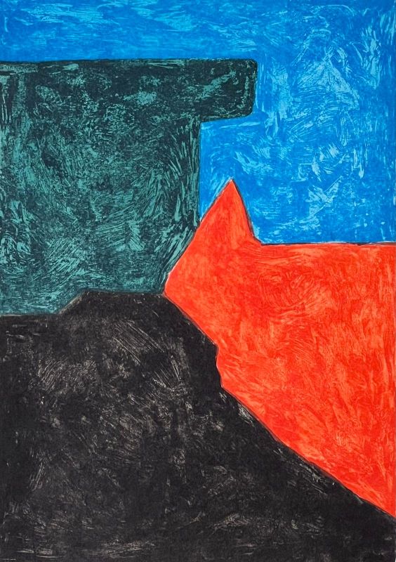Composition noire, rouge, bleue et verte L79 (Lithographie) - Serge  POLIAKOFF