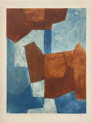 Composition bleue et rouge XXVIII (Aquatinte) - Serge  POLIAKOFF