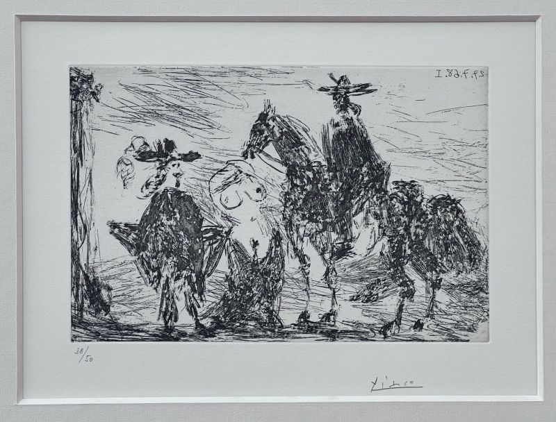 Gentilhomme, femme honteuse et reitre (Eau-forte) - Pablo  PICASSO