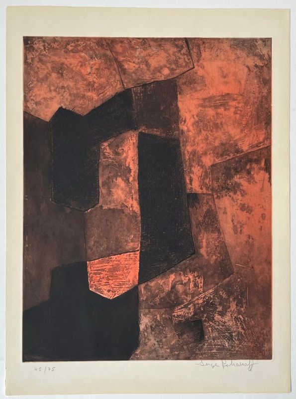 Composition Brune et Rouge XV (Eau-forte et aquatinte) - Serge  POLIAKOFF