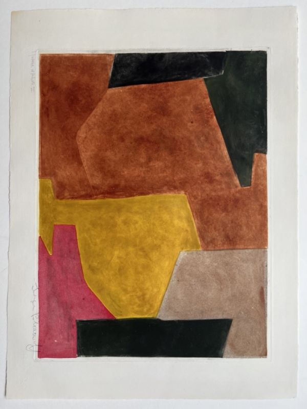 Composition brune, jaune et mauve VIII (Etching and aquatint) - Serge  POLIAKOFF