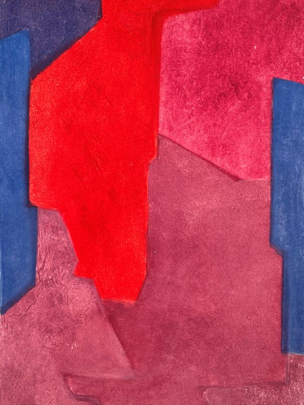 Komposition in Lila, Blau und Rot (Mischtechnik (Modern)) - Serge  POLIAKOFF
