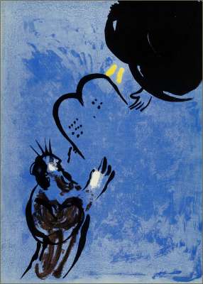 Mo&icirc;se re&ccedil;oit les Tablets de la Loi (Lithographie) - Marc CHAGALL