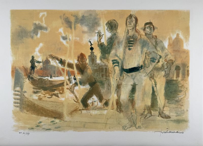 Lucien Fontanarosa (1912-1975) // Gondoliers à Venise (Litografía) — Artistes Divers — Vista frontal
