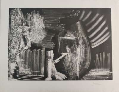 Peintre agenouillé avec des spectateurs (Eau-forte et aquatinte) - Pablo  PICASSO
