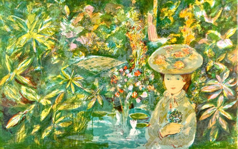 Emilio Grau-Sala (1911-1975) // Jeune fille dans le Jardin (Farblithographie) — Artistes Divers