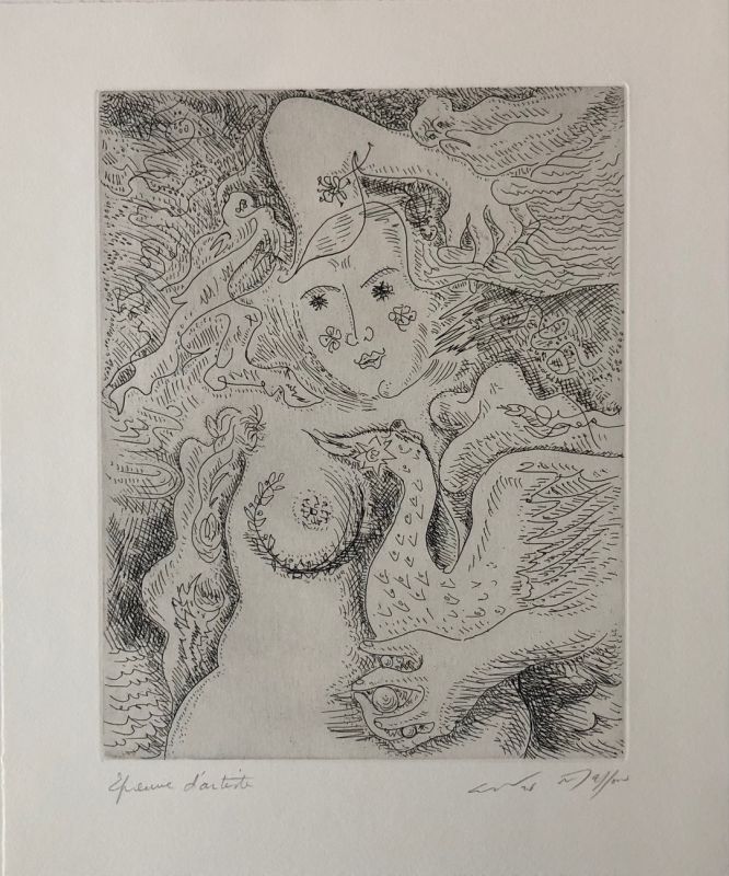 Leda with three pearls (Engraving) - André  MASSON