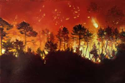 Incendi V (Öl auf Kupfer ) - Sara FRATINI