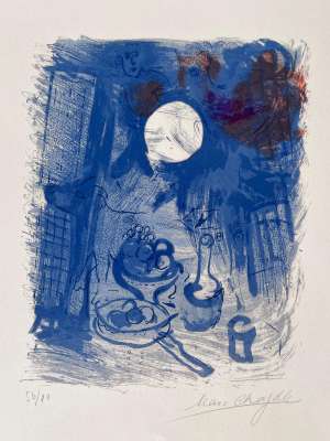 Blaues Stillleben (Farblithographie) - Marc CHAGALL