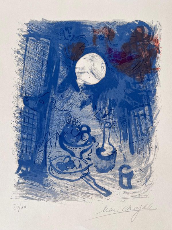 Blaues Stillleben (Farblithographie) - Marc CHAGALL