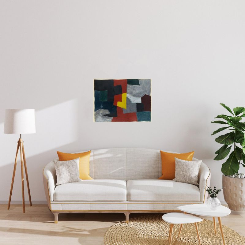 Composition grise, rouge et jaune L27 (Lithographie) - Serge  POLIAKOFF