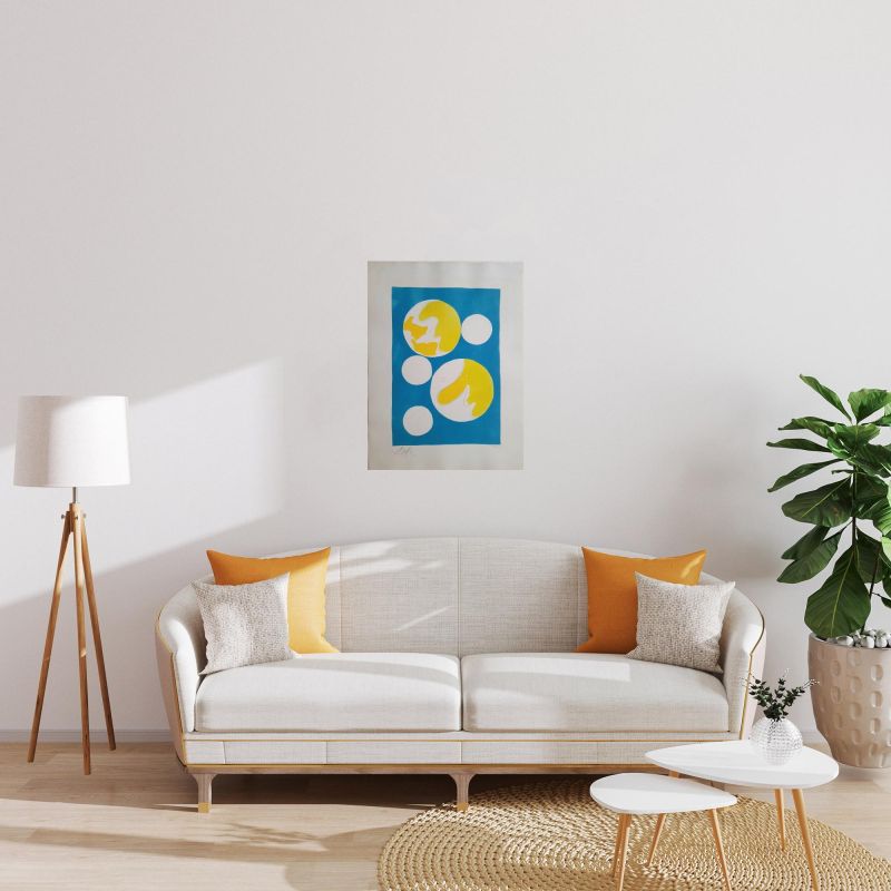 Cinco lunas sobre fondo azul (Litografía) - Hans ARP
