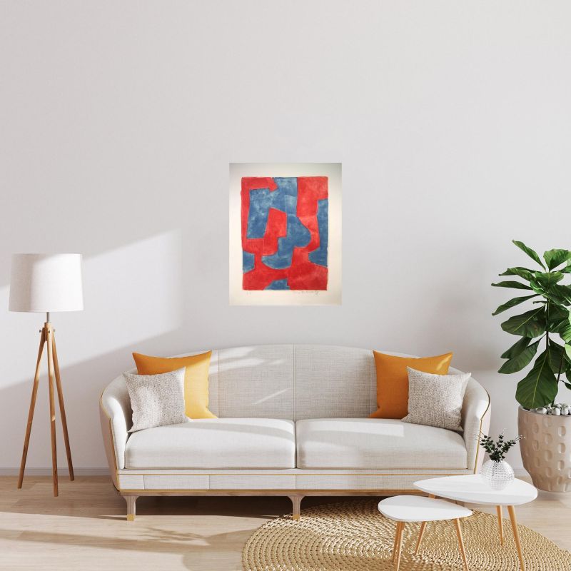 Composition in blue and red (Lithograph) - Serge  POLIAKOFF