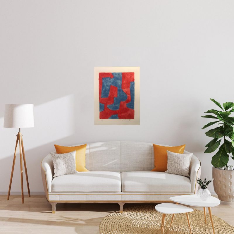 Blaue und rote Komposition (Farblithographie) - Serge  POLIAKOFF