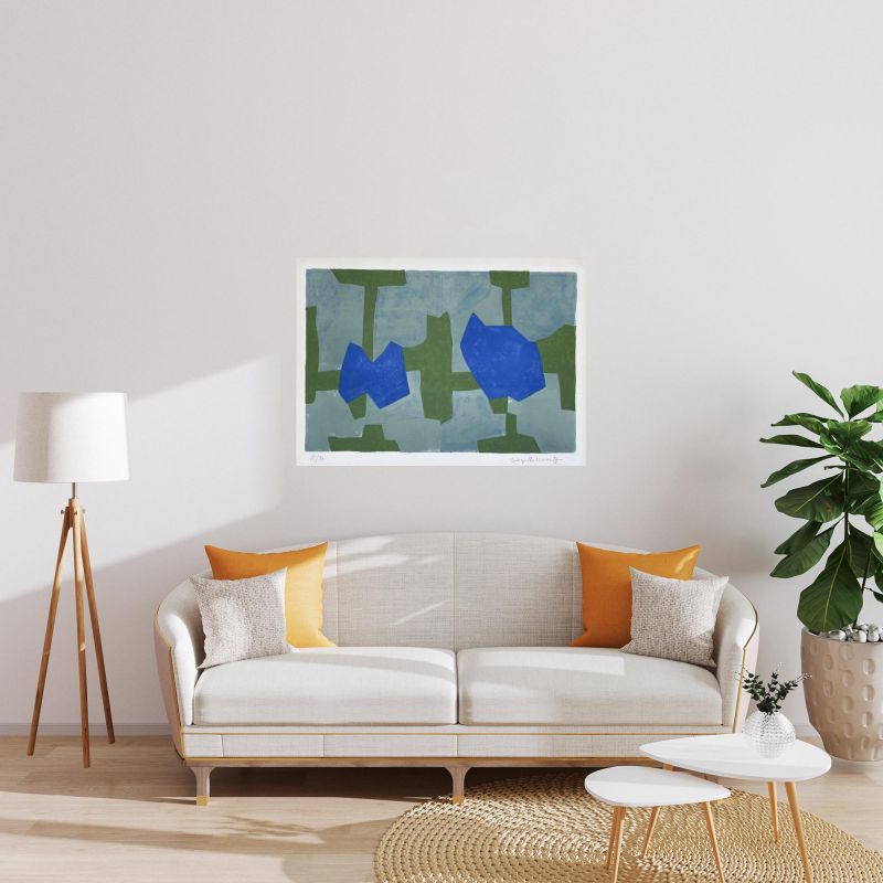 Composition in blue and green L70 (Lithograph) - Serge  POLIAKOFF