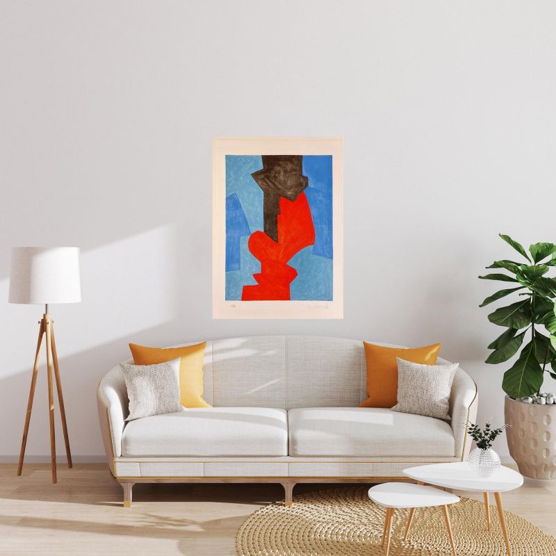 Composition bleue, rouge et noire L75 (Lithographie) - Serge  POLIAKOFF