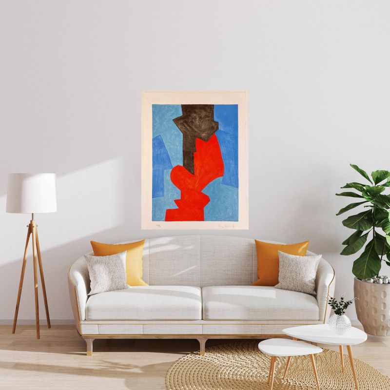 Komposition in Blau, Rot und Schwarz L75 (Farblithographie) - Serge  POLIAKOFF