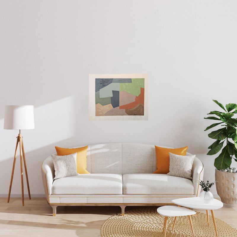 Composition Mauve, Grise et Verte L65 (Sérigraphie) - Serge  POLIAKOFF