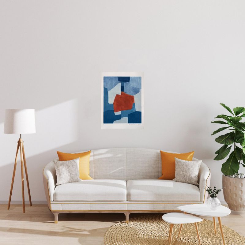 Composition in blue and red XXXI (Etching and aquatint) - Serge  POLIAKOFF