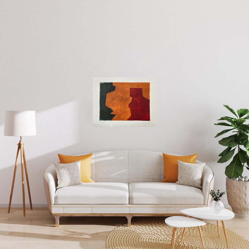 Composition verte, orange et lie de vin L58 (Lithographie) - Serge  POLIAKOFF
