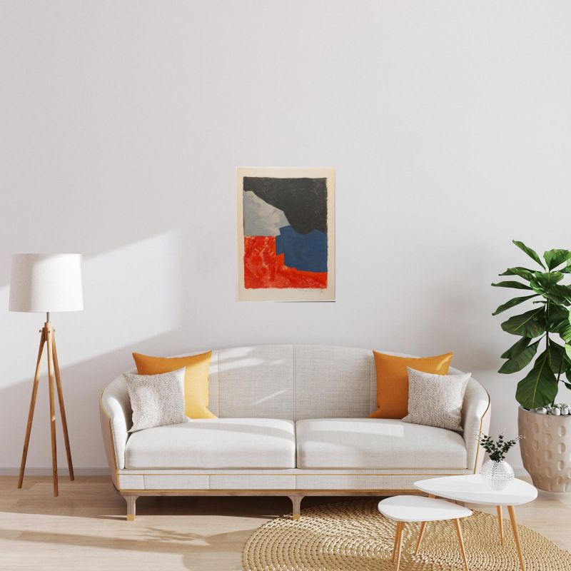 Composici&oacute;n roja, gris y negra (Litografía) - Serge  POLIAKOFF