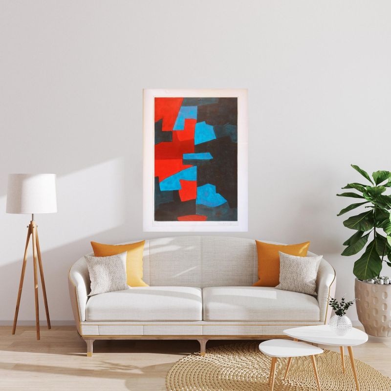 Red, blue and black composition (Lithograph) - Serge  POLIAKOFF