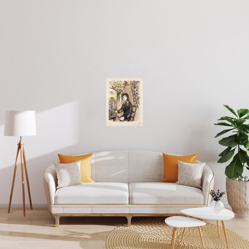 Le peintre devant le tabeau (Lithographie) - Marc CHAGALL