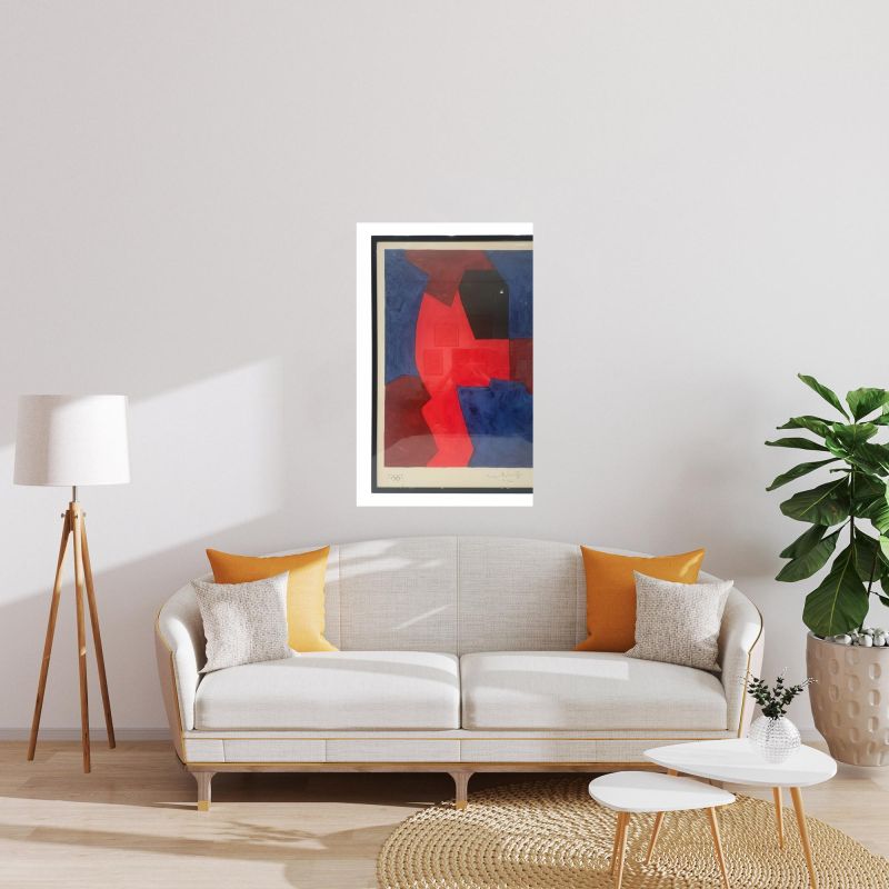 Komposition in Blau, Rot und Schwarz (Farblithographie) - Serge  POLIAKOFF
