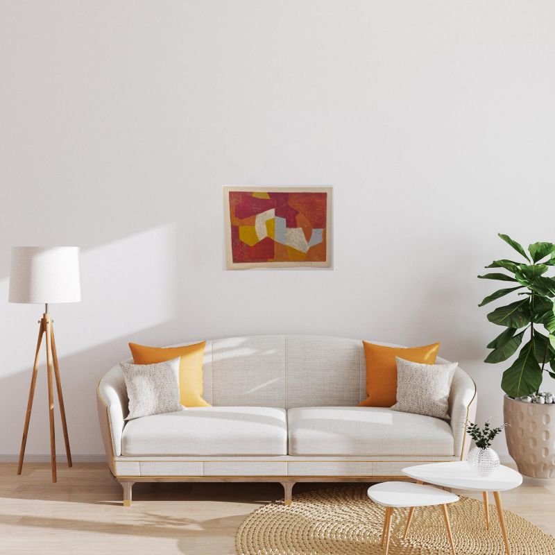 Composition carmin, brune, jaune et grise L11 (Lithographie) - Serge  POLIAKOFF