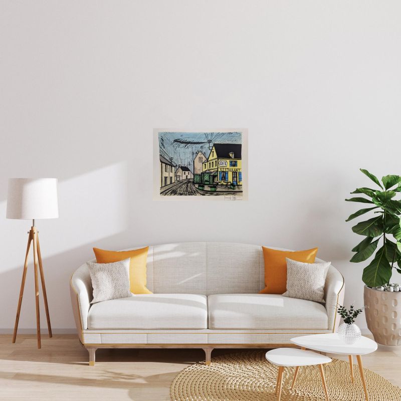 Mareuil le caf&eacute; jaune et bleu (Lithographie) - Bernard BUFFET