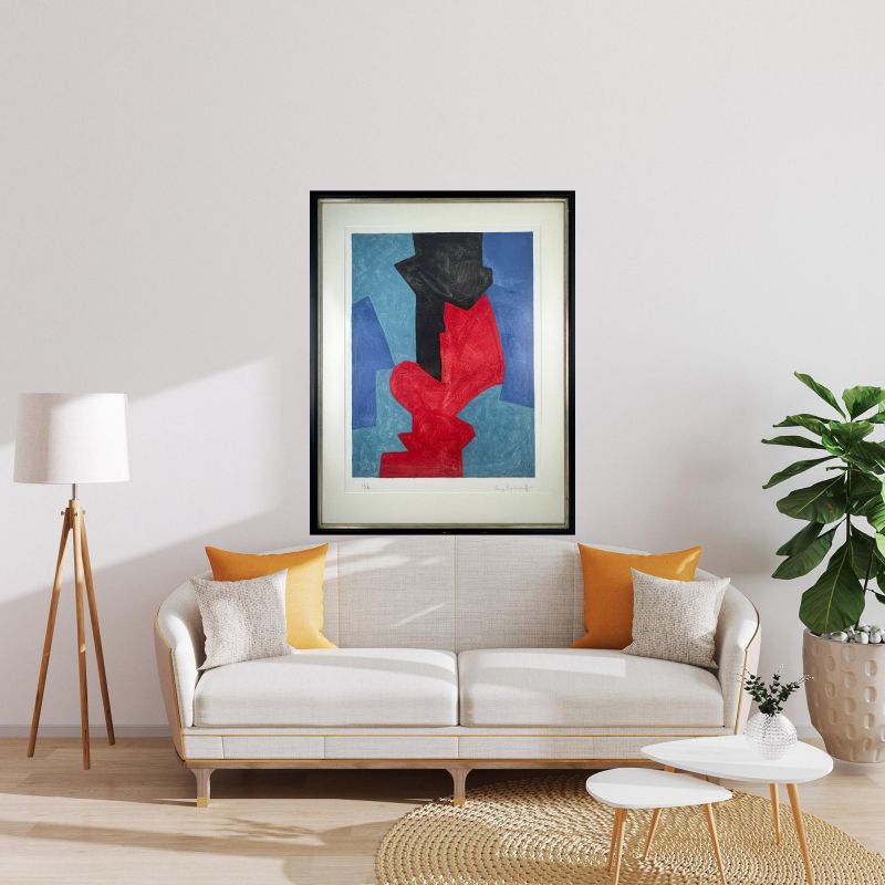 Komposition in Blau, Rot und Schwarz L75 (Farblithographie) - Serge  POLIAKOFF